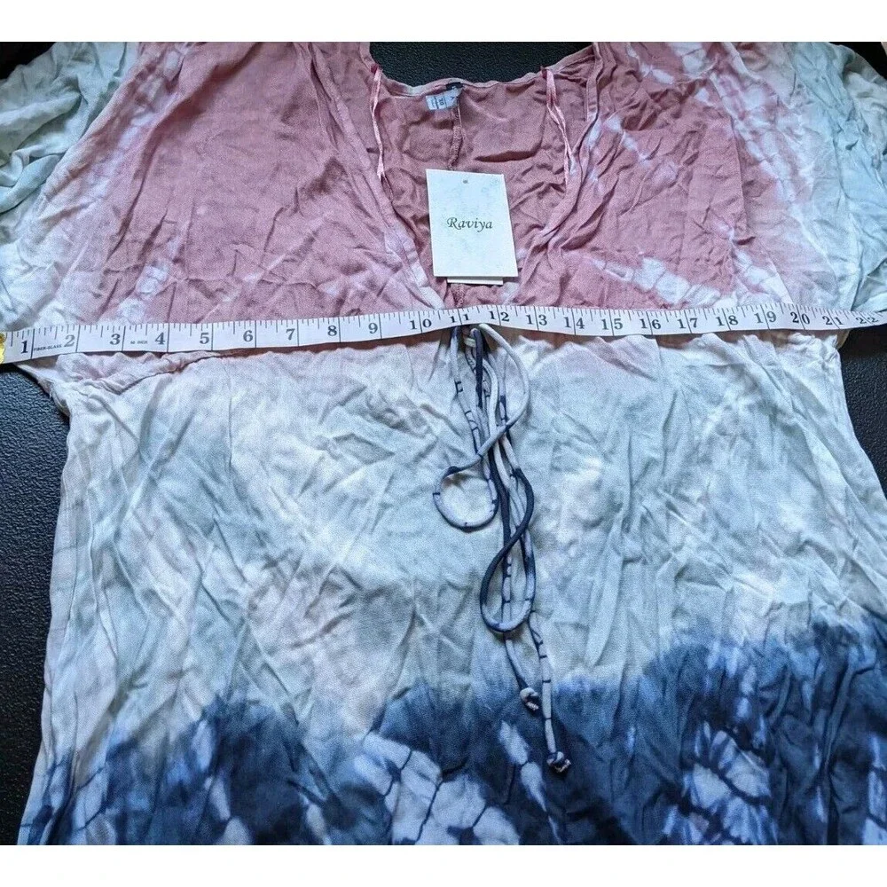 RAVIYA Swim Cover Up Tie Dye Empire Drawstring Waist Tunic Deep V-Neck  0X